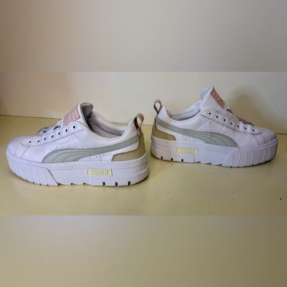 PUMA Mayze platform sneakers in white/green size 9.5 - Picture 2 of 8